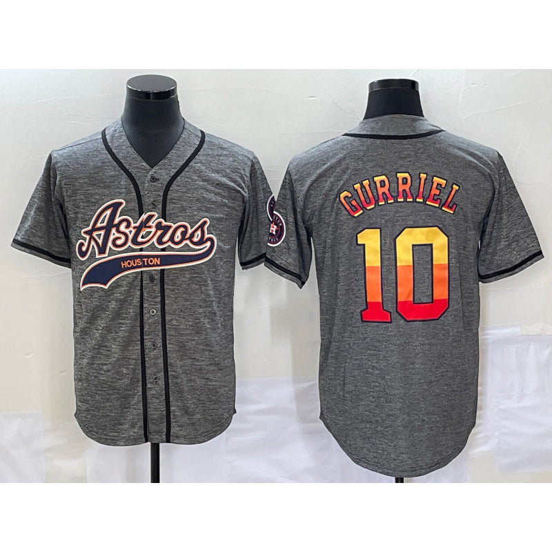Houston Astros #10 Yuli Gurriel Grey FEDASGOGE Gridiron Cool Base Stitched Jersey 1