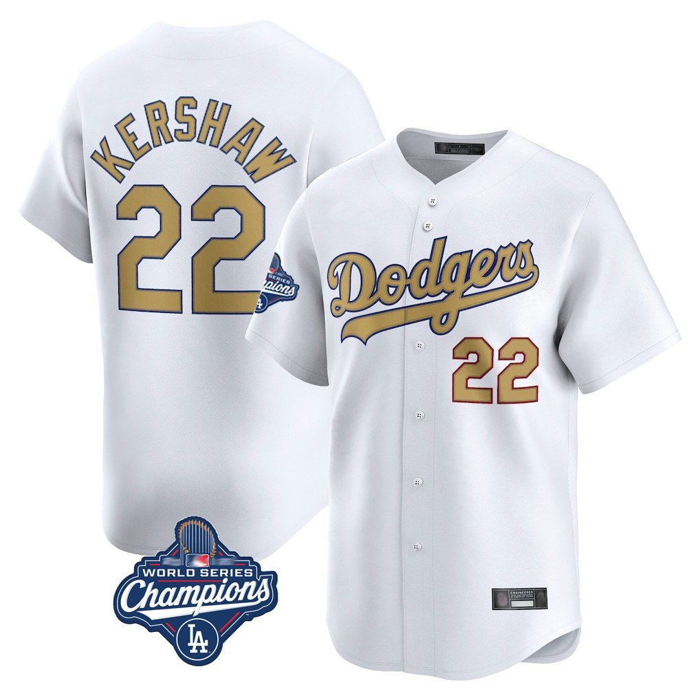Los Angeles Dodgers #22 Clayton Kershaw Player White Gold FEDASGOGE World Series Meet Collection Limited Home Stitched Jerseys