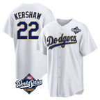Los Angeles Dodgers #22 Clayton Kershaw Player Gold White FEDASGOGE World Series 2026 Collection Stadium Game Stitched Jerseys