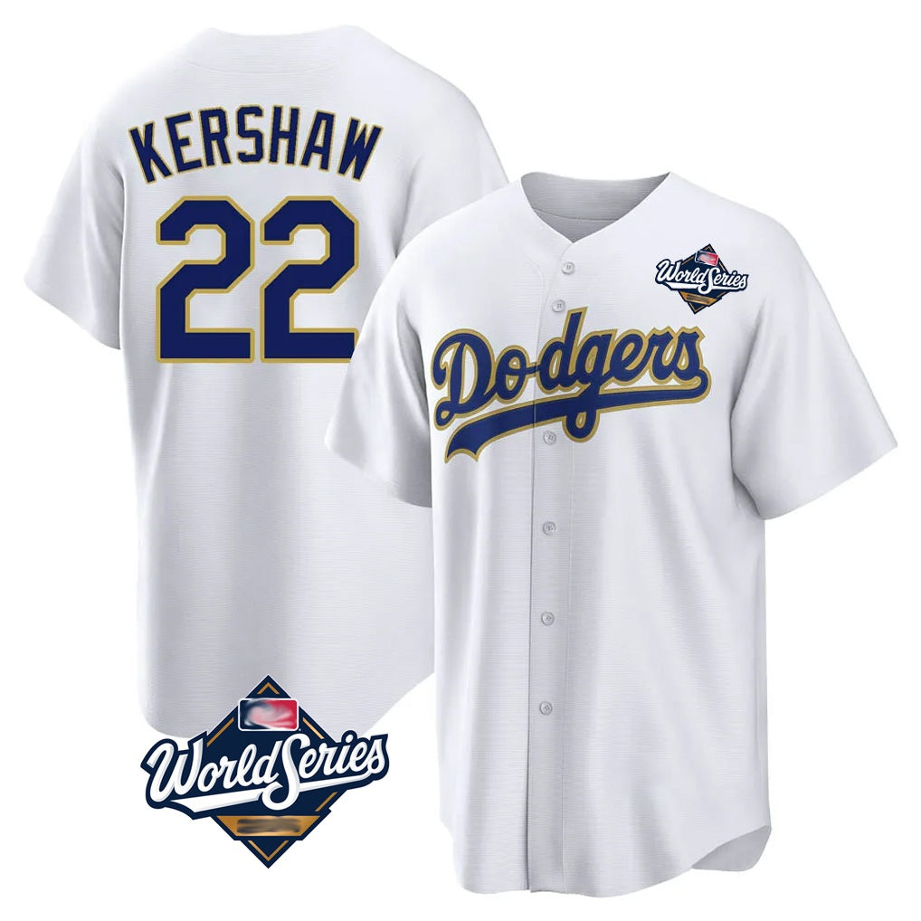 Los Angeles Dodgers #22 Clayton Kershaw Player Gold White FEDASGOGE World Series 2026 Collection Stadium Game Stitched Jerseys