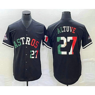 Houston Astros #27 Jose Altuve Number Mexico Black FEDASGOGE Cool Base Stitched Jersey