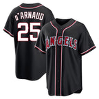 Los Angeles Angels #25 Travis d'Arnaud Player Black FEDASGOGE Fashion Out Home Game Stitched Jerseys
