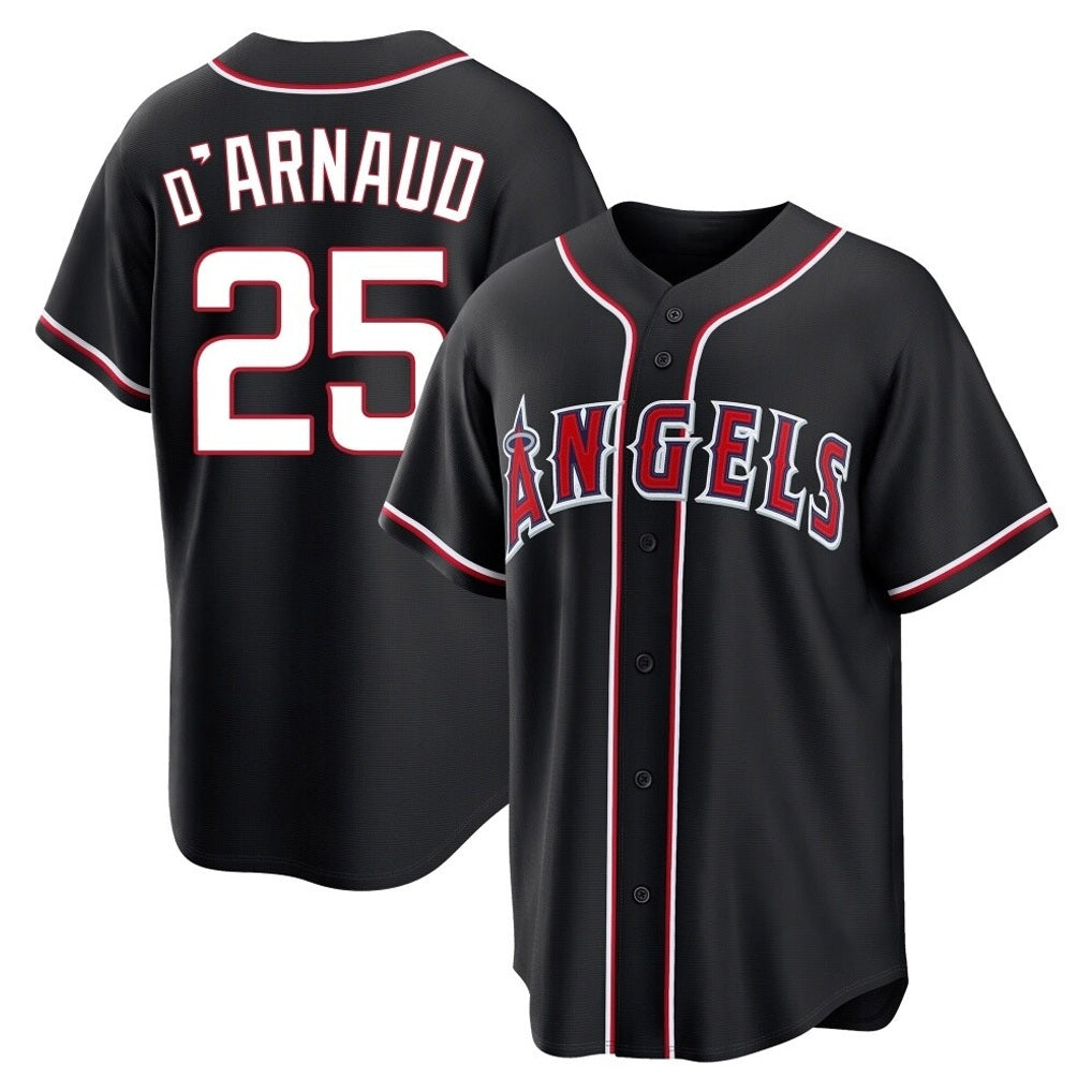 Los Angeles Angels #25 Travis d'Arnaud Player Black FEDASGOGE Fashion Out Home Game Stitched Jerseys