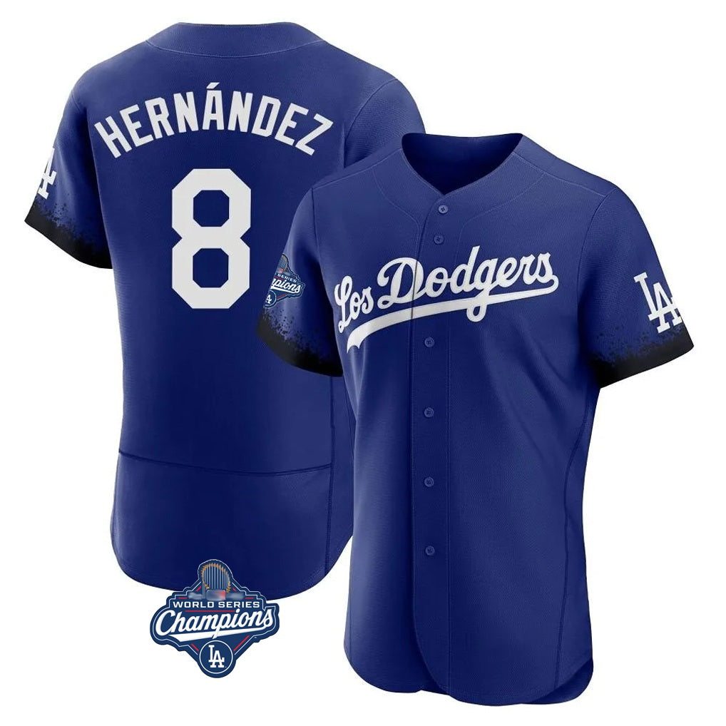 Los Angeles Dodgers #8 Enrique Hern¨¢ndez Player Royal FEDASGOGE World Series Meet City Connect Elite Home Stitched Jerseys