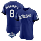 Los Angeles Dodgers #8 Enrique Hern¨¢ndez Player Royal FEDASGOGE World Series Meet City Connect Elite Home Stitched Jerseys