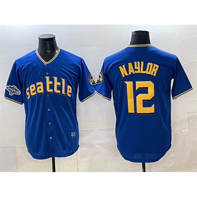 Seattle Mariners #12 Josh Naylor Royal FEDASGOGE With 2025 AL West Division Champions Patch Limited Stitched jersey