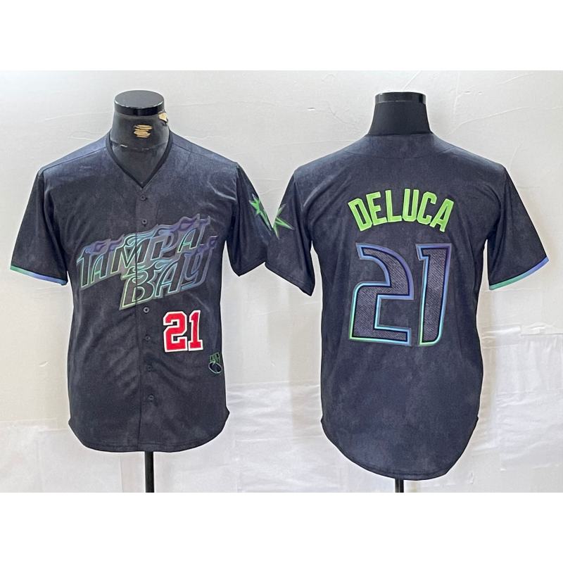 Tampa Bay Rays #21 Jonny DeLuca Number Charcoal FEDASGOGE 2024 City Connect Limited Stitched Jerseys 2