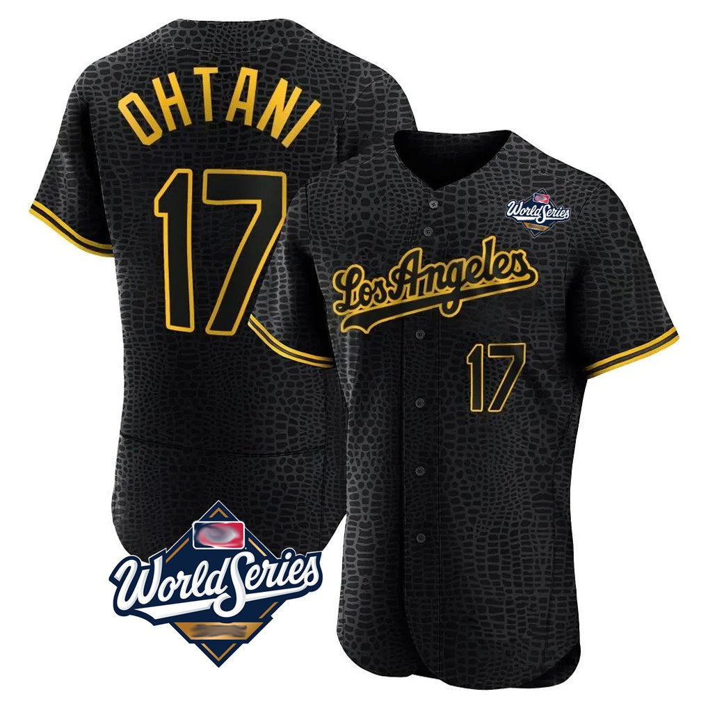 Los Angeles Dodgers #17 Shohei Ohtani Player Black FEDASGOGE World Series Snake Skin City Limited Elite Home Stitched Jerseys