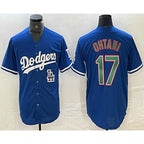 Los Angeles Dodgers #17 Shohei Ohtani Blue Green FEDASGOGE Stitched Cool Base Jersey 2