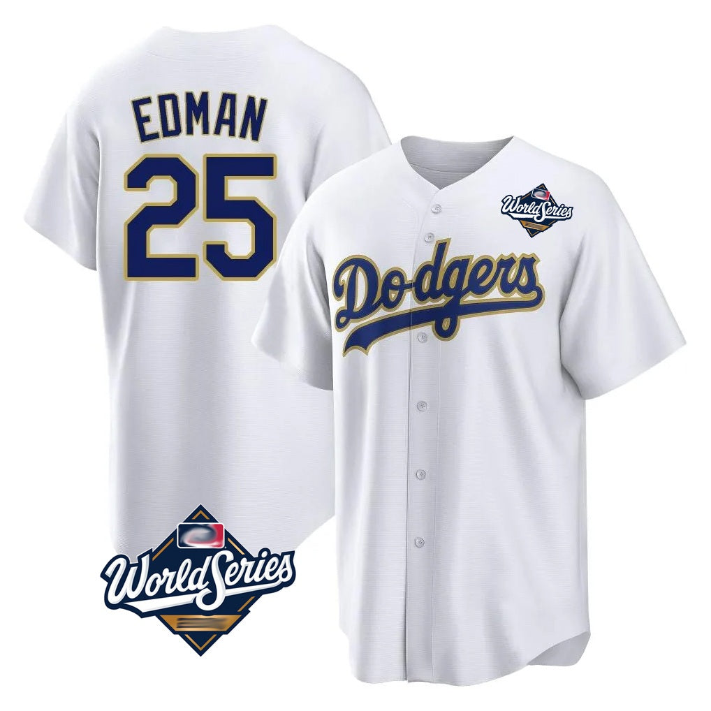 Los Angeles Dodgers #25 Tommy Edman Player Gold White FEDASGOGE World Series 2026 Collection Stadium Game Stitched Jerseys