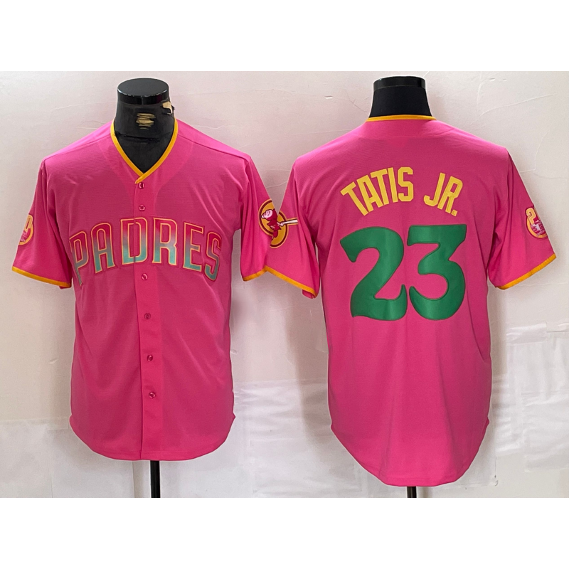 San Diego Padres #23 Fernando Tatis Jr. Pink FEDASGOGE Cool Base Stitched Jersey 2