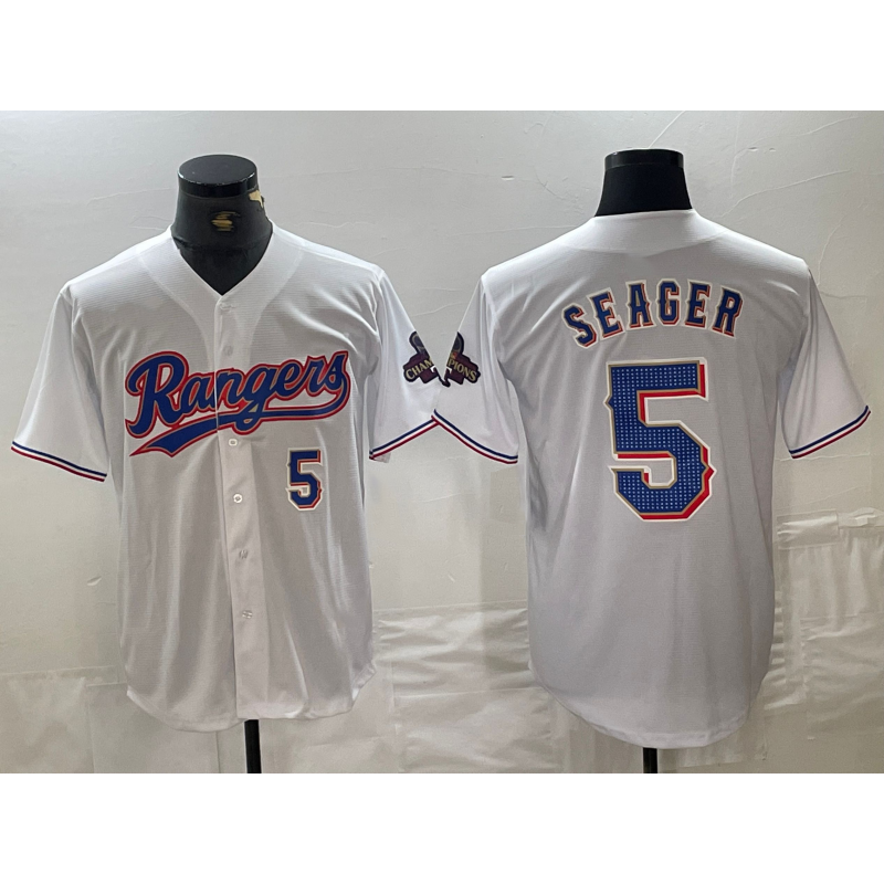 Texas Rangers #5 Corey Seager Number White FEDASGOGE 2024 Gold Collection Limited Cool Base Jersey