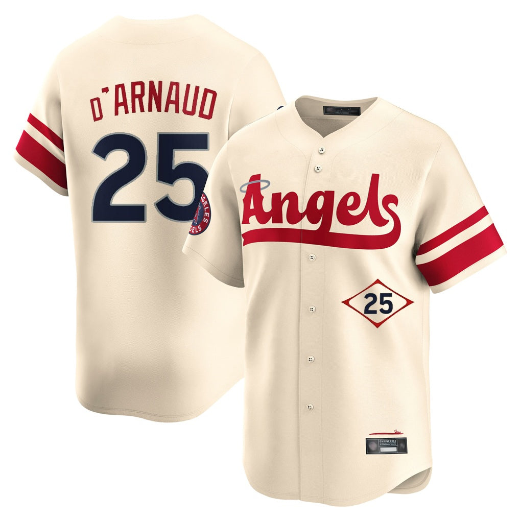 Los Angeles Angels #25 Travis d'Arnaud Player Cream FEDASGOGE City Connect Limited Home Stitched Jerseys