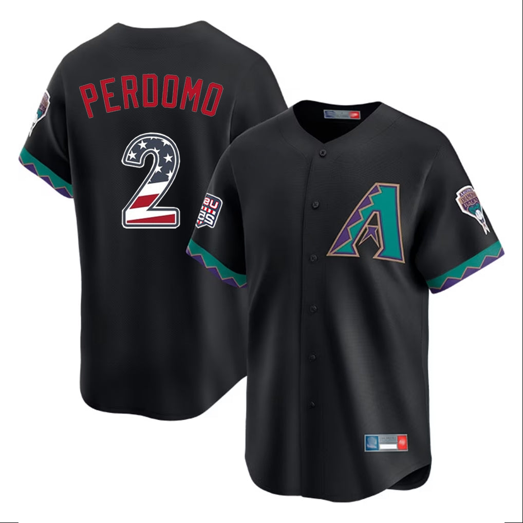 Arizona Diamondbacks #2 Geraldo Perdomo Player Black FEDASGOGE USA 250 Fourth of July Home Game Stitched Jerseys