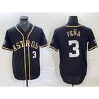 Houston Astros #3 Jeremy Pena Black Gold FEDASGOGE Player Number Cool Base Jersey