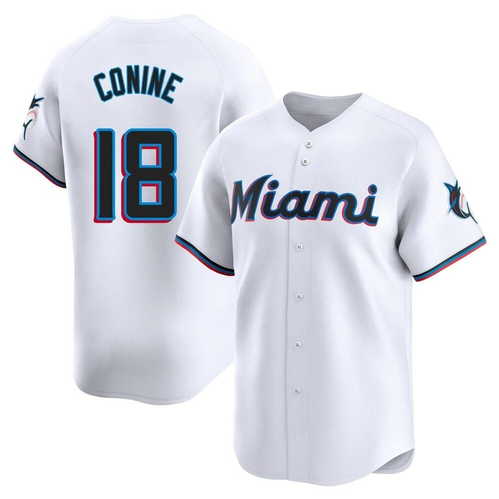 Miami Marlins #18 Griffin Conine Player White FEDASGOGE Home Limited Stitched Jerseys