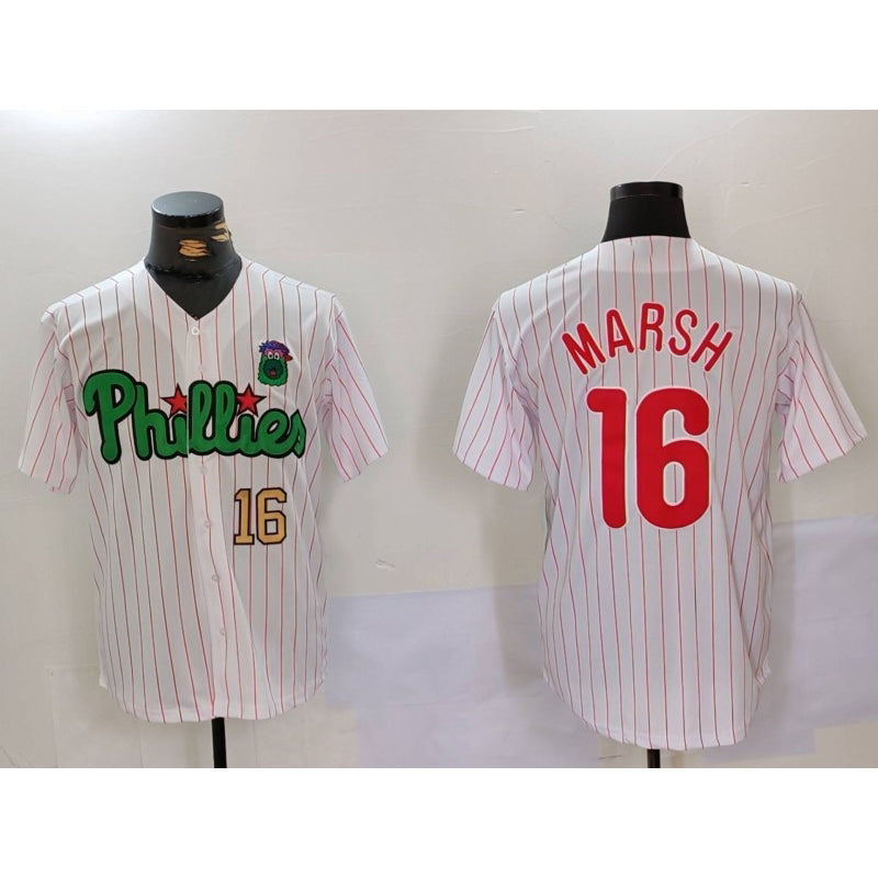 Philadelphia Phillies #16 Brandon Marsh White Green FEDASGOGE Cool Base Stitched Jerseys