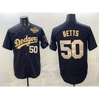 Los Angeles Dodgers #50 Mookie Betts Black Gold FEDASGOGE 2025 World Series Patch Limited Stitched Jersey