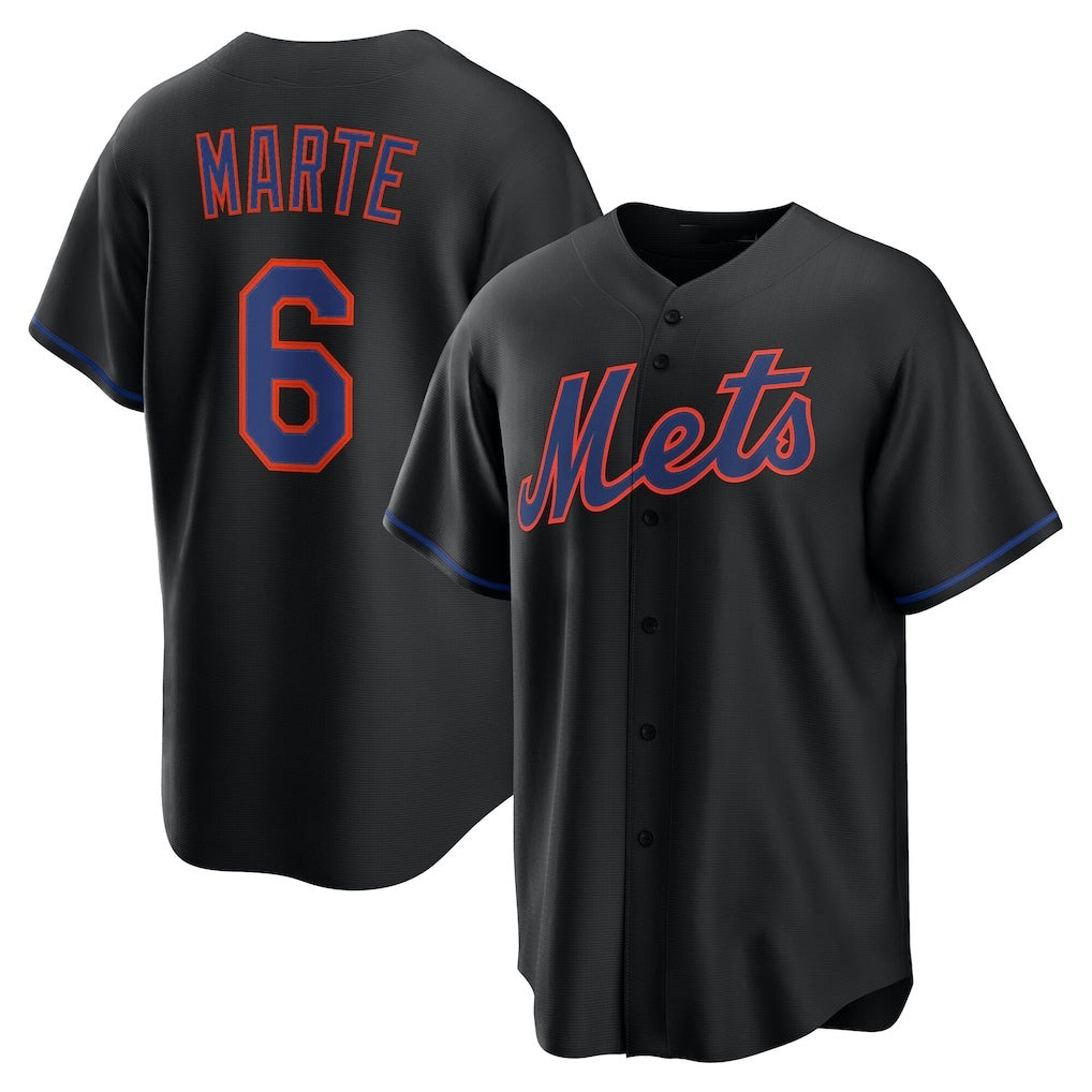 New York Mets #6 Starling Marte Black FEDASGOGE Alternate Replica Jersey