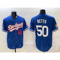 Los Angeles Dodgers #50 Mookie Betts Royal FEDASGOGE With American Flag Patch Limited Stitched Jersey