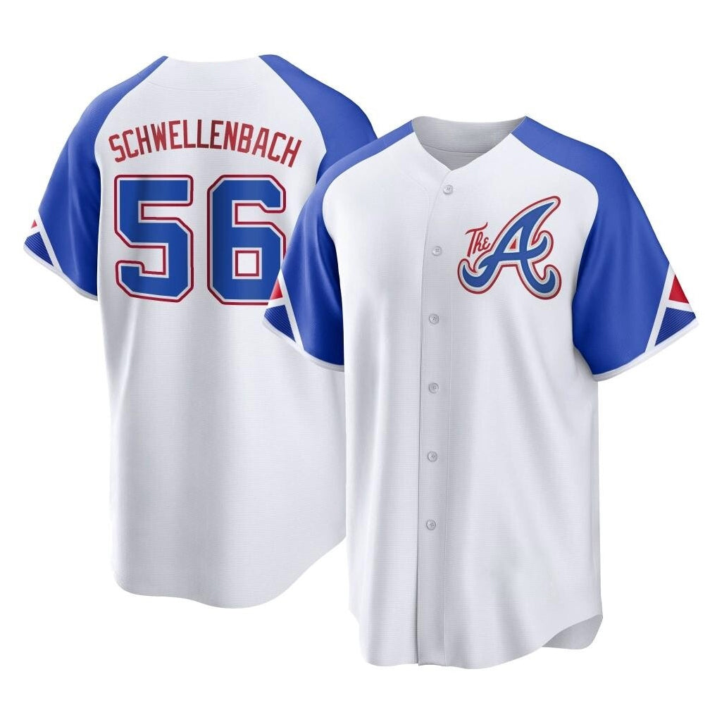 Atlanta Braves #56 Spencer Schwellenbach Player White FEDASGOGE City Connect Home Game Stitched Jerseys
