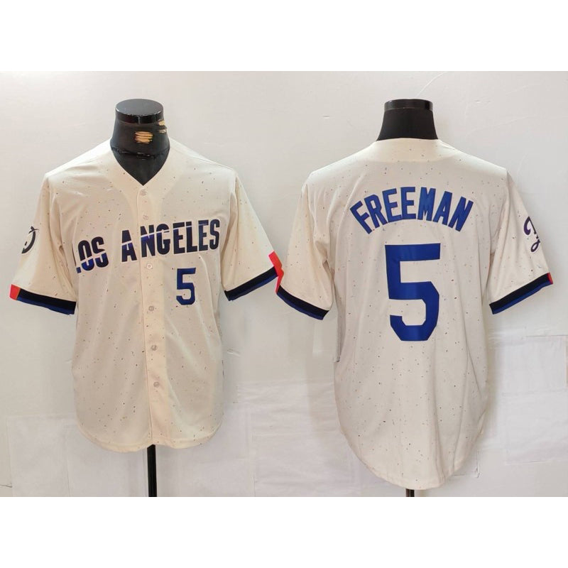 Los Angeles Dodgers #5 Freddie Freeman Number Cream FEDASGOGE 2024 City Connect Limited Stitched Jerseys
