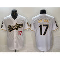 Los Angeles Dodgers #17 Shohei Ohtani Number White Gold FEDASGOGE Fashion Stitched Cool Base Limited Jerseys