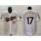 Los Angeles Dodgers #17 Shohei Ohtani Number White Gold FEDASGOGE Fashion Stitched Cool Base Limited Jerseys