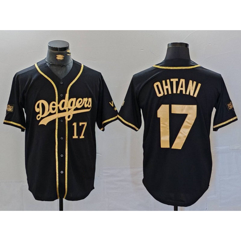 Los Angeles Dodgers #17 Shohei Ohtani Number Black Gold FEDASGOGE World Series Champions Cool Base Stitched Jersey