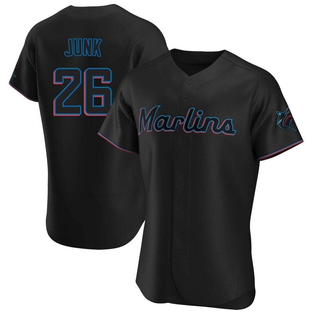 Miami Marlins #26 Janson Junk Player Black FEDASGOGE Home Limited Elite Stitched Jerseys