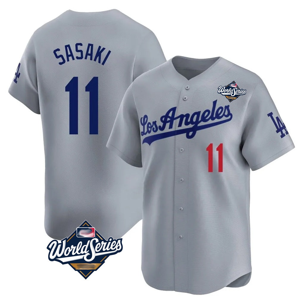 Los Angeles Dodgers #11 Roki Sasaki Player Gray FEDASGOGE World Series Limited Home Stitched Jerseys