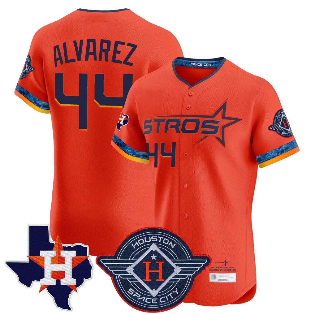 Houston Astros #44 Yordan Alvarez Player Orange FEDASGOGE City Connect Texas Patch Vapor Premier Limited Home Stitched Jerseys