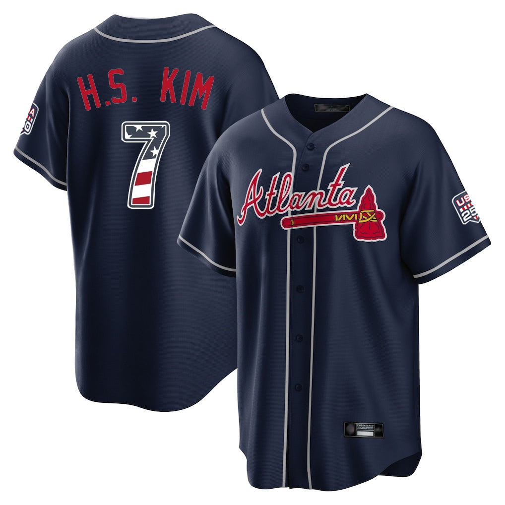 Atlanta Braves #7 Ha-Seong Kim Player Navy FEDASGOGE USA 250 Fourth Of July Limited Home Game Stitched Jerseys