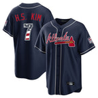 Atlanta Braves #7 Ha-Seong Kim Player Navy FEDASGOGE USA 250 Fourth Of July Limited Home Game Stitched Jerseys