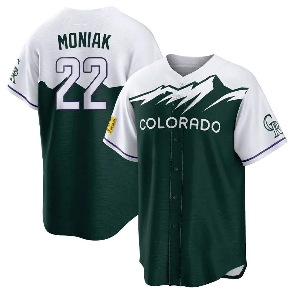 Colorado Rockies #22 Mickey Moniak Player Green FEDASGOGE City Connect Home Game Stitched Jerseys