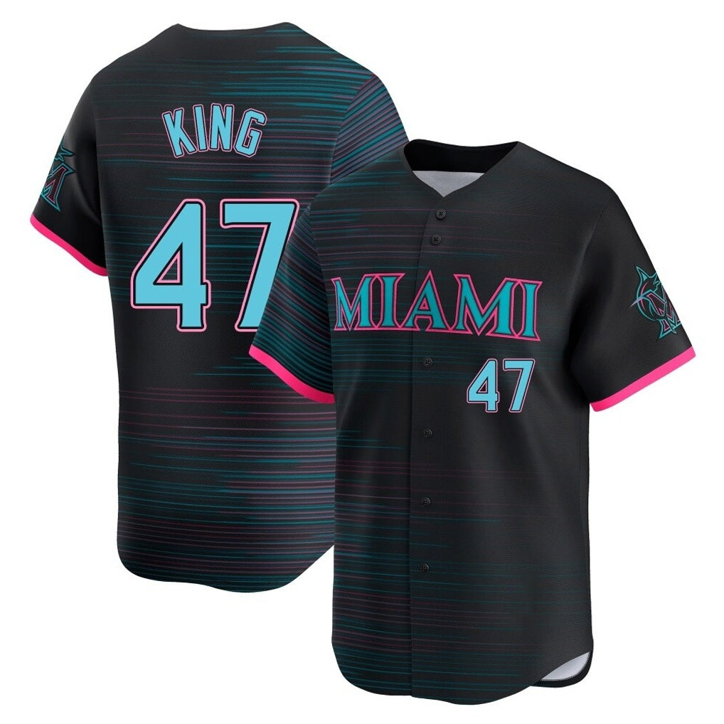 Miami Marlins #47 John King Player Black FEDASGOGE City Connect Home Limited Stitched Jerseys