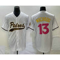 San Diego Padres #13 Manny Machado White FEDASGOGE Pinstripe 2023 City Connect Cool Base Stitched Jersey 2