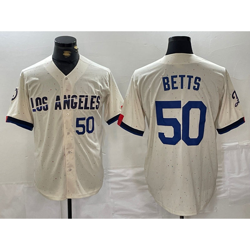 Los Angeles Dodgers #50 Mookie Betts Number Cream FEDASGOGE 2024 City Connect Limited Stitched Jerseys