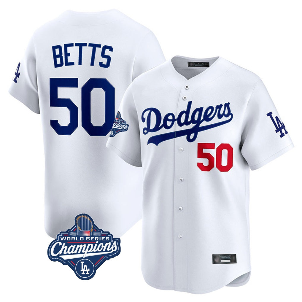 Los Angeles Dodgers #50 Mookie Betts Player White FEDASGOGE World Series Meet Limited Home Stitched Jerseys