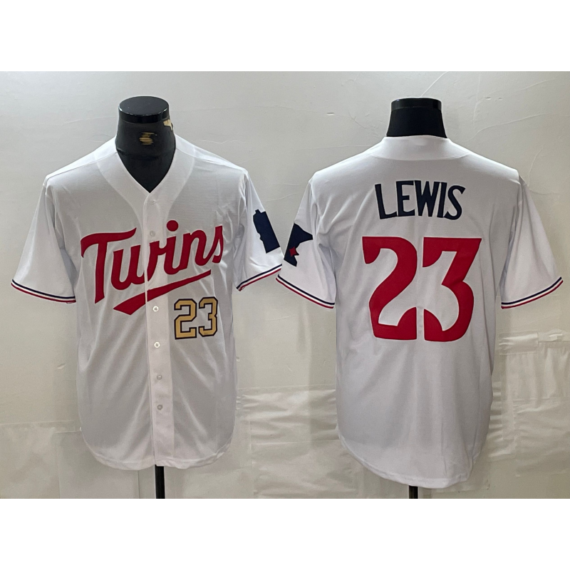 Minnesota Twins #23 Royce Lewis Number White FEDASGOGE Stitched Cool Base Jerseys