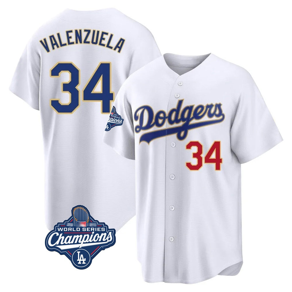 Los Angeles Dodgers #34 Fernando Valenzuela Player Gold White FEDASGOGE World Series Meet 2026 Collection Stadium Limited Stitched Jerseys