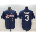 New York Yankees #3 Babe Ruth Number Navy FEDASGOGE Cool Base Stitched Jersey