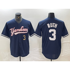 New York Yankees #3 Babe Ruth Number Navy FEDASGOGE Cool Base Stitched Jersey
