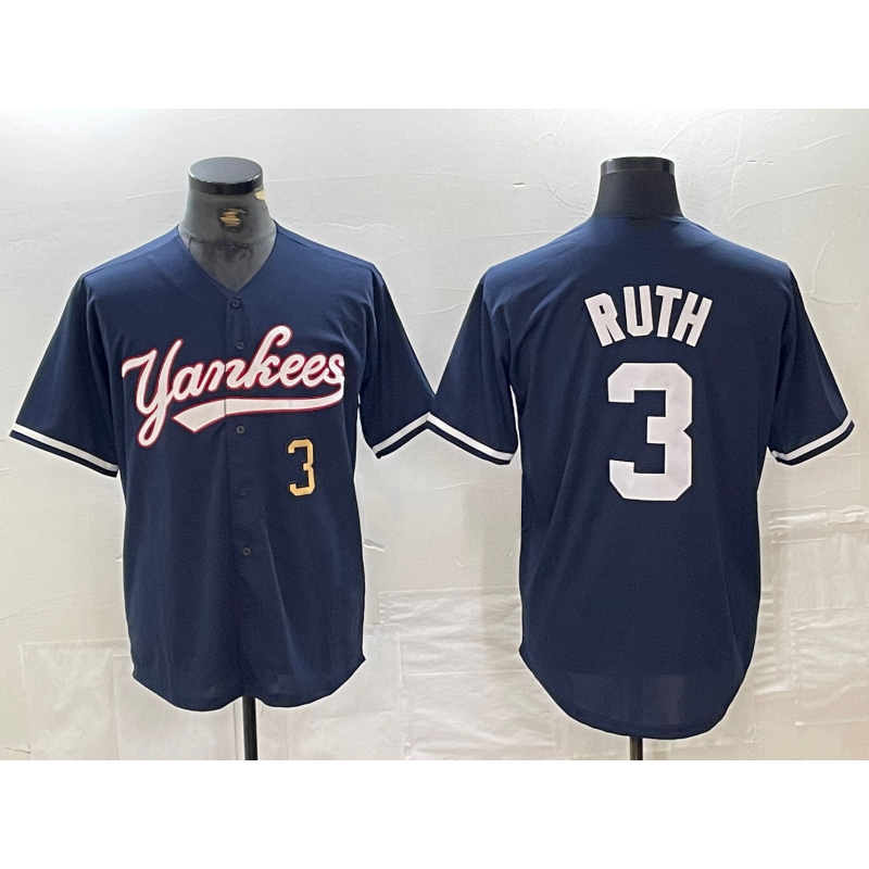 New York Yankees #3 Babe Ruth Number Navy FEDASGOGE Cool Base Stitched Jersey