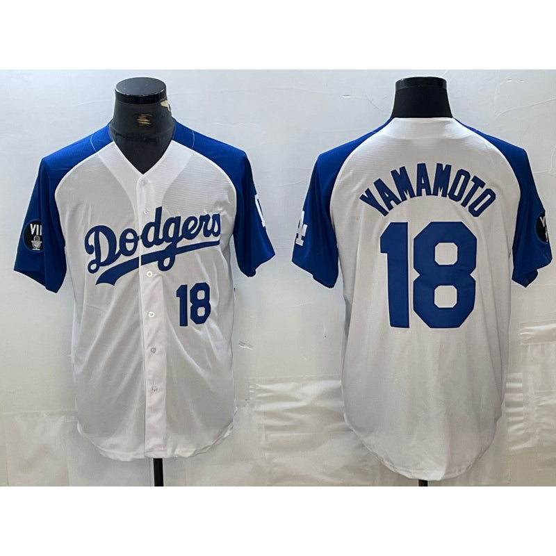 Los Angeles Dodgers #18 Yoshinobu Yamamoto Number White Blue FEDASGOGE Fashion Stitched Cool Base Limited Jersey 2