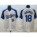 Los Angeles Dodgers #18 Yoshinobu Yamamoto Number White Blue FEDASGOGE Fashion Stitched Cool Base Limited Jersey 2