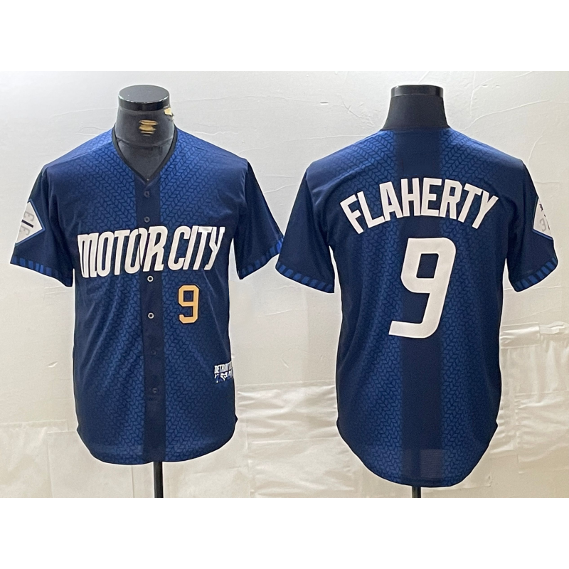 Detroit Tigers #9 Jack Flaherty Number 2024 Navy FEDASGOGE City Connect Cool Base Limited Stitched Jersey 2