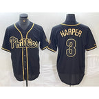 Philadelphia Phillies #3 Bryce Harper Black Gold FEDASGOGE Cool Base Stitched Jersey