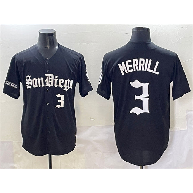 San Diego Padres #3 Jackson Merrill Black FEDASGOGE Gothic Edition Vapor Limited Stitched Jersey