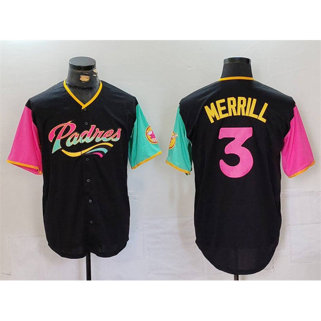 San Diego Padres #3 Jackson Merrill Black FEDASGOGE City Connect Cool Base Stitched Jersey